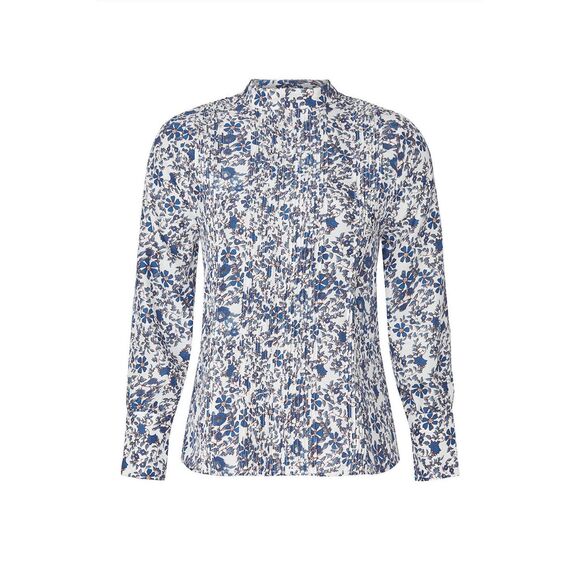 Apiece Apart Sez Pintuck Blouse Blue Floral size 4 100% Silk - Picture 1 of 9